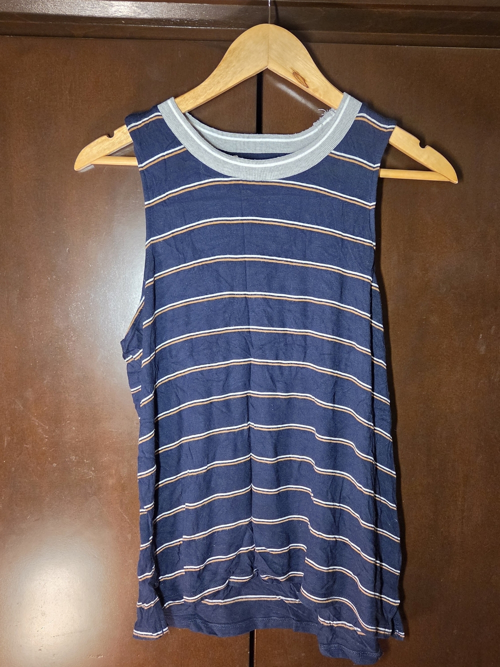 Hippie Rose Navy Striped Tank with Light Gray Neck Women Size Medium
